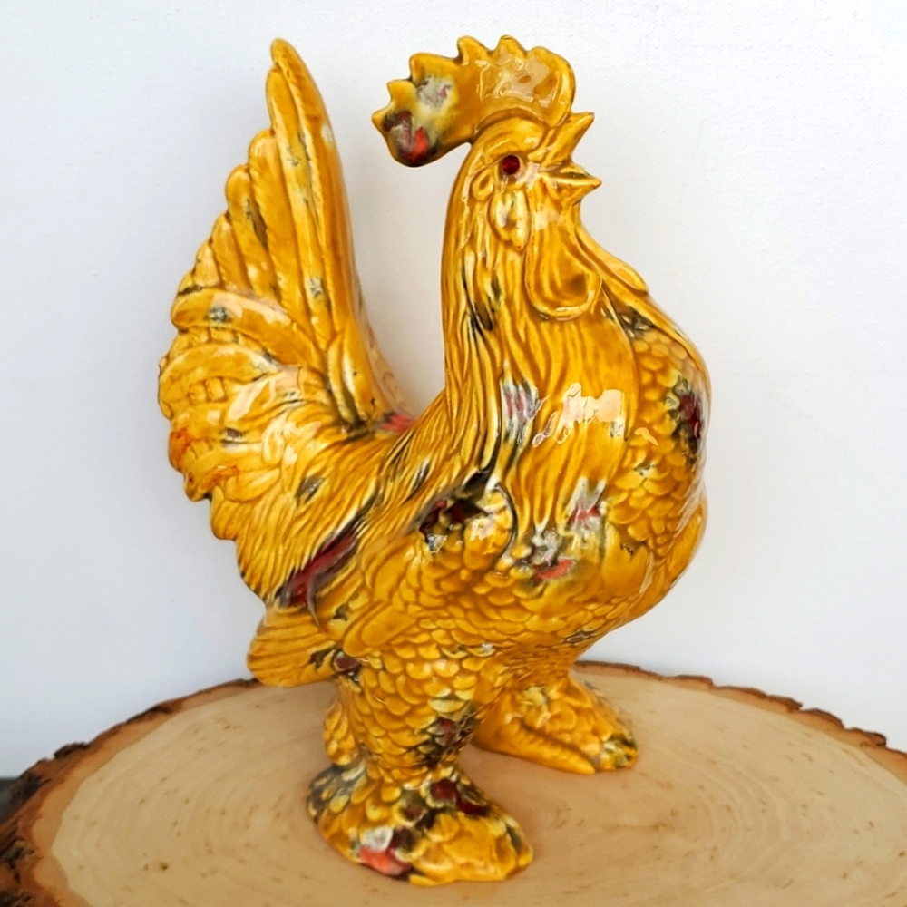Vintage Large Glazed Ceramic Rooster Kitchen Decor